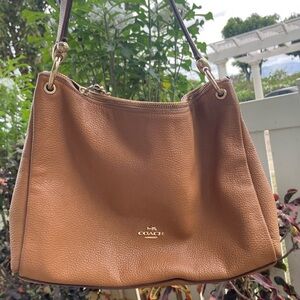 Coach Mia Brown Leather Shoulder Bag with Gold Accents